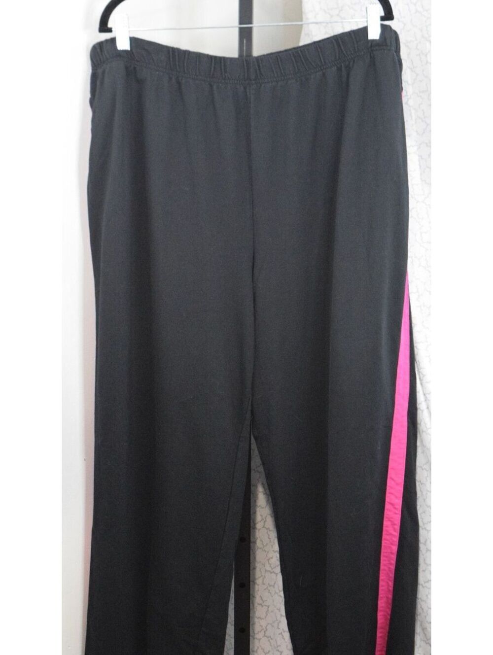 Woman Within Women's Plus 2X Black Pink Side Stripe Elastic Waist Track Pants
